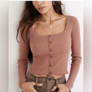 Madewell Rosseau Ribbed Square-Neck Button-Front Top